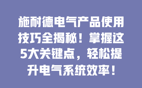 施耐德電氣產(chǎn)品使用技巧全揭秘！掌握這5大關(guān)鍵點(diǎn)，輕松提升電氣系統(tǒng)效率！ 一