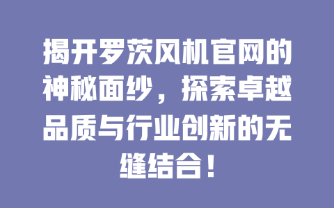 揭開羅茨風(fēng)機(jī)官網(wǎng)的神秘面紗，探索卓越品質(zhì)與行業(yè)創(chuàng)新的無(wú)縫結(jié)合！ 一