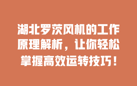 湖北羅茨風(fēng)機的工作原理解析，讓你輕松掌握高效運轉(zhuǎn)技巧！ 一