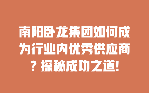 南陽臥龍集團如何成為行業(yè)內(nèi)優(yōu)秀供應(yīng)商? 探秘成功之道! 一