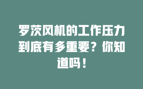 羅茨風(fēng)機(jī)的工作壓力到底有多重要？你知道嗎！ 一