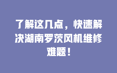 了解這幾點，快速解決湖南羅茨風機維修難題！ 一