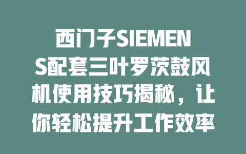 西門子SIEMENS配套三葉羅茨鼓風(fēng)機(jī)使用技巧揭秘，讓你輕松提升工作效率！ 一