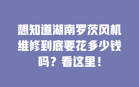 想知道湖南羅茨風(fēng)機(jī)維修到底要花多少錢(qián)嗎？看這里！ 一