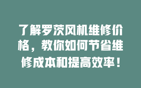了解羅茨風(fēng)機(jī)維修價(jià)格，教你如何節(jié)省維修成本和提高效率！ 一