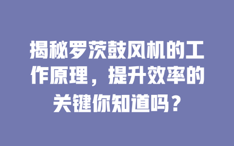 揭秘羅茨鼓風(fēng)機的工作原理，提升效率的關(guān)鍵你知道嗎？ 一