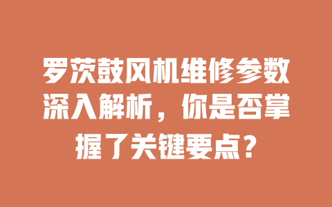 羅茨鼓風(fēng)機(jī)維修參數(shù)深入解析，你是否掌握了關(guān)鍵要點(diǎn)？ 一